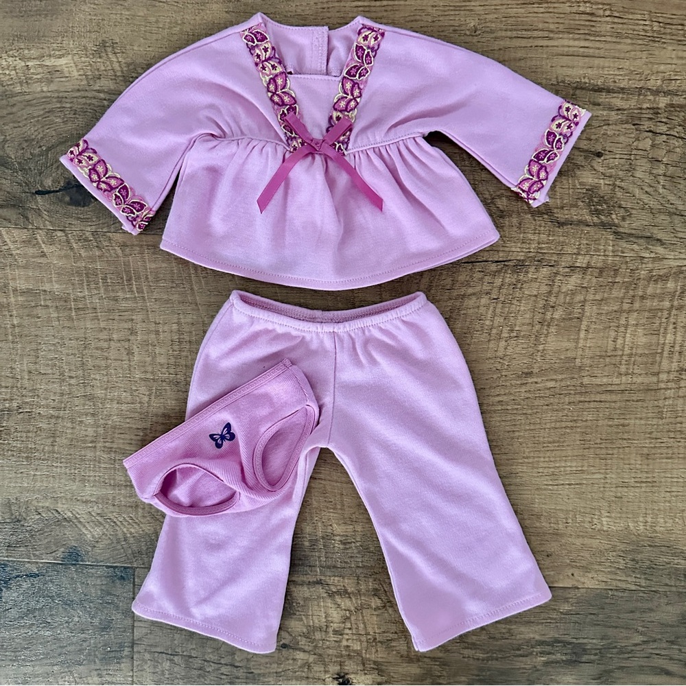 American Girl Light Pink Pajama Set with Floral Trim for 18” Julie